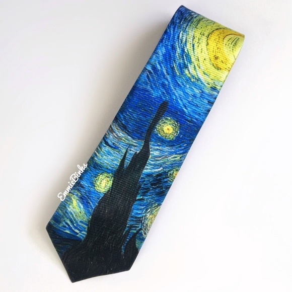 New Art Inspired Starry Night Unisex Necktie / Van Gogh Painting Neck Tie - Picture 6 of 13